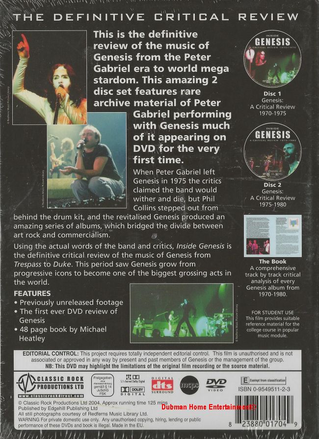 Genesis Inside Genesis 19751980 2dvd + boek Dubman Home Entertainment